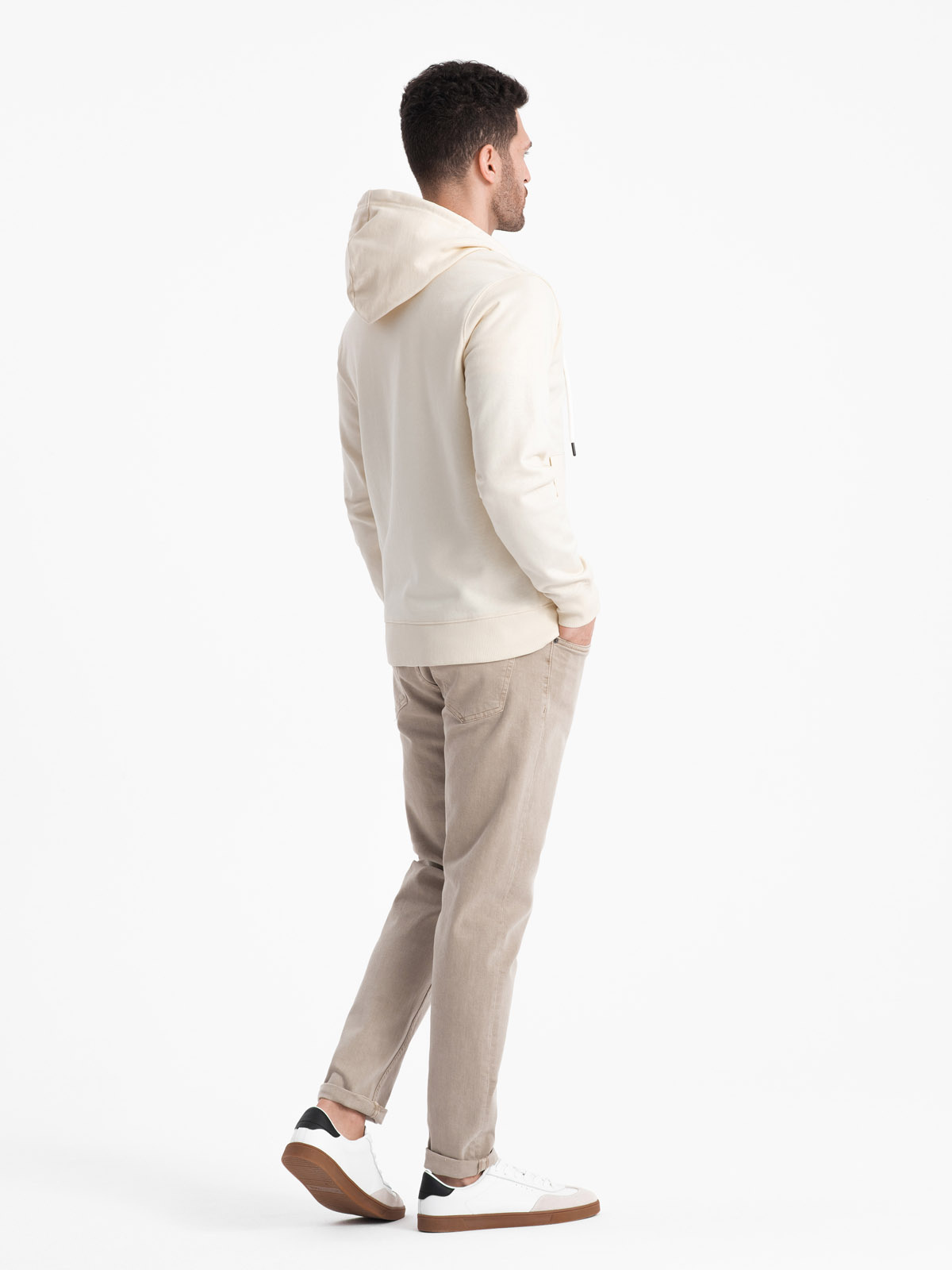 Ombre Men&#039;s BASIC unbuttoned hooded sweatshirt - cream