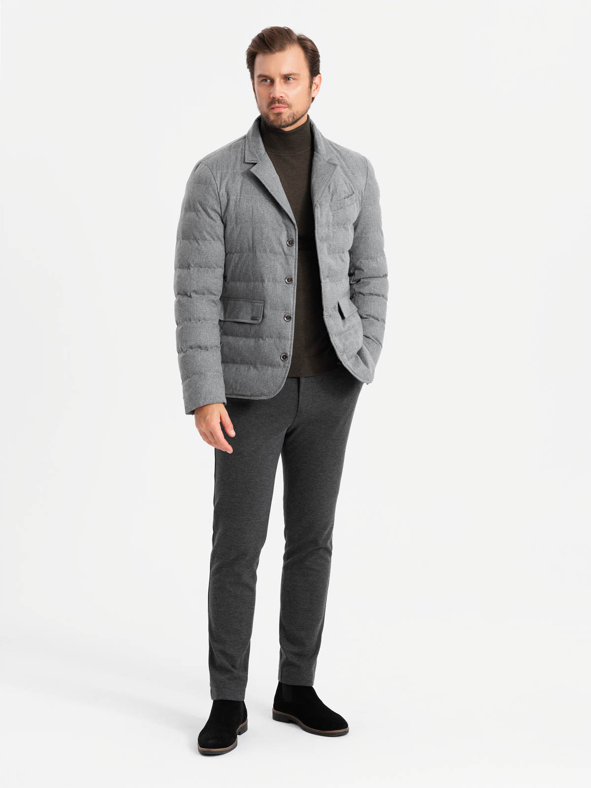 Ombre Men&#039;s jacket with a jacket cut with a fleece lining - gray