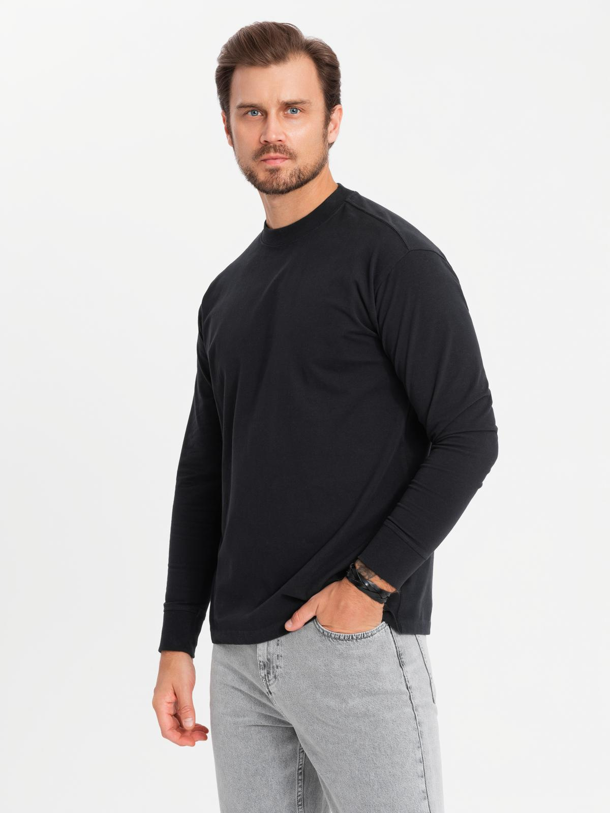 Ombre Mens LOOSE FIT cotton longsleeve with round neckline - black