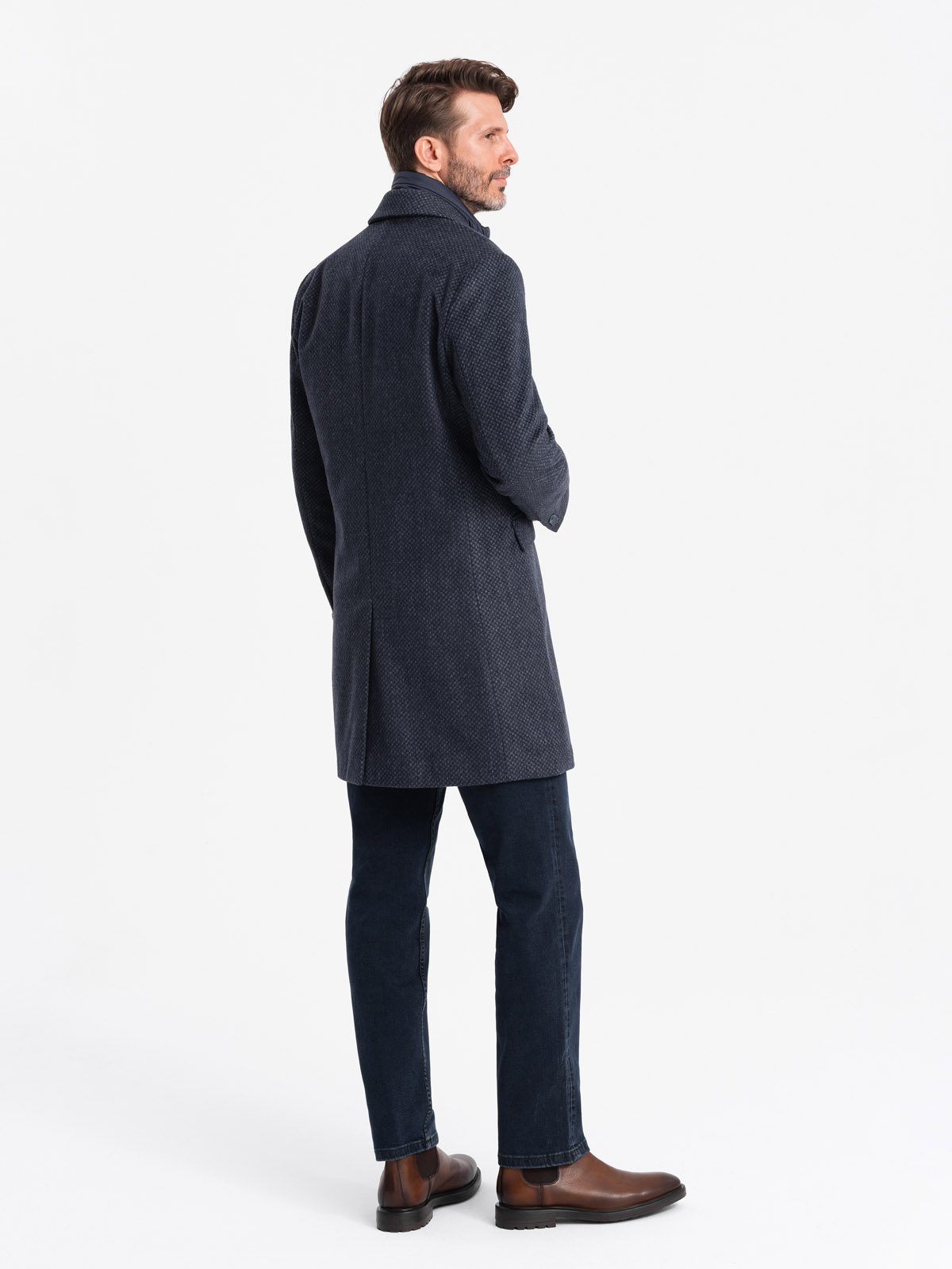 Ombre Unzipped men&#039;s wool coat - navy blue
