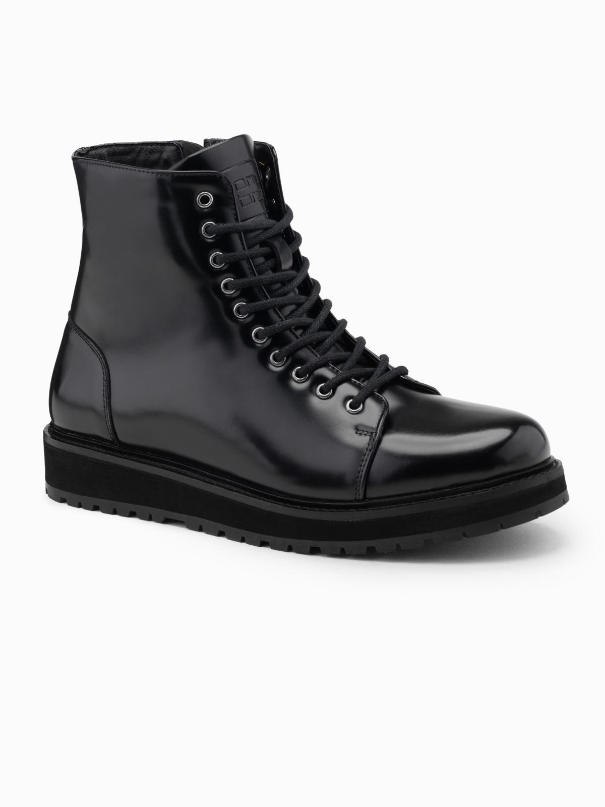 Ombre Men&#039;s high top shoes in shiny eco leather - black