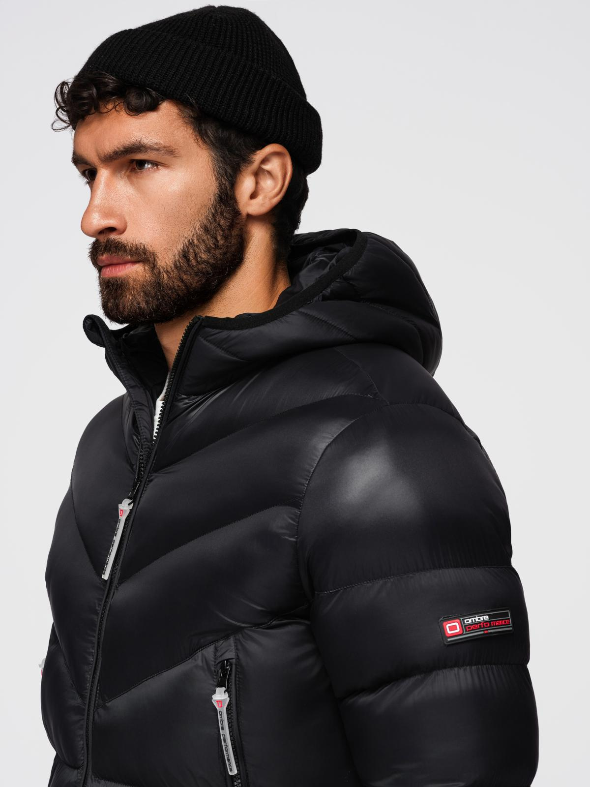 Ombre Modern quilted men&#039;s jacket of combined materials - black