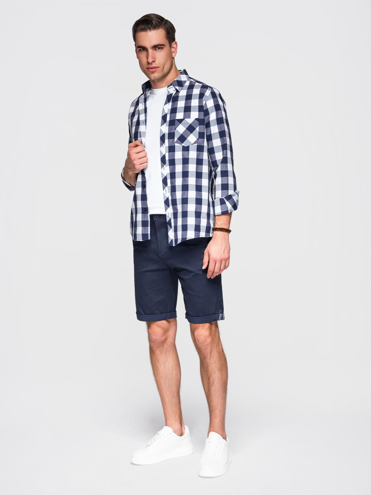 Ombre Men's classic chino shorts with rolled up leg - navy blue