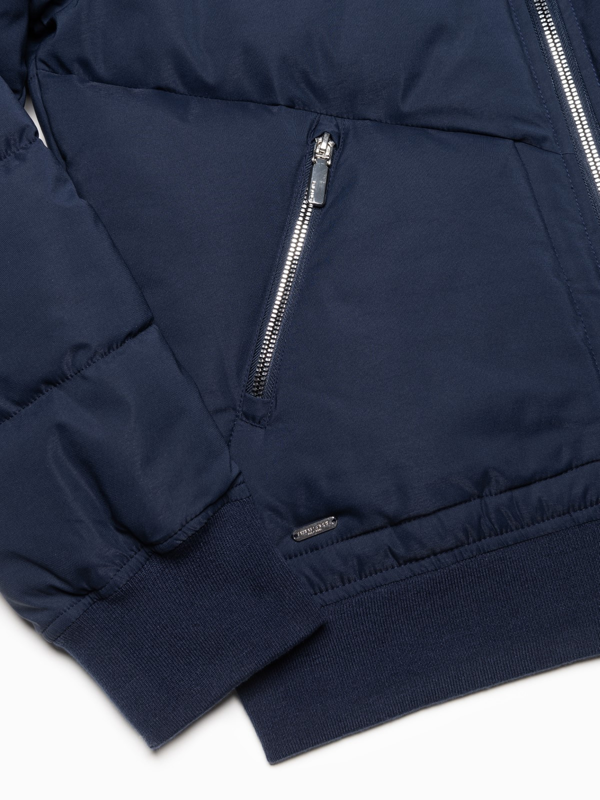 Ombre Men&#039;s quilted bomber jacket with metal zippers - navy blue