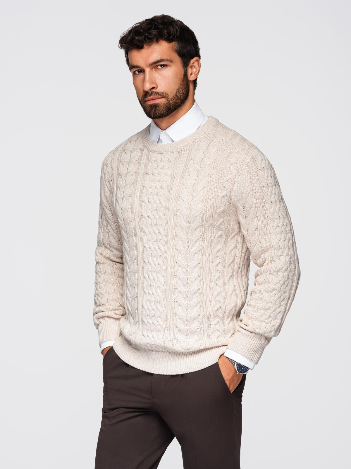Ombre Elegant men&#039;s sweater with interesting weave - ecru