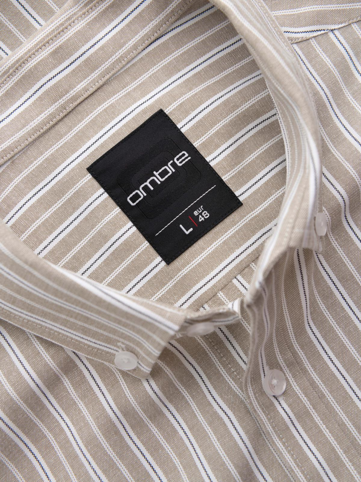 Ombre Men's cotton REGULAR FIT shirt with fine stripes - beige