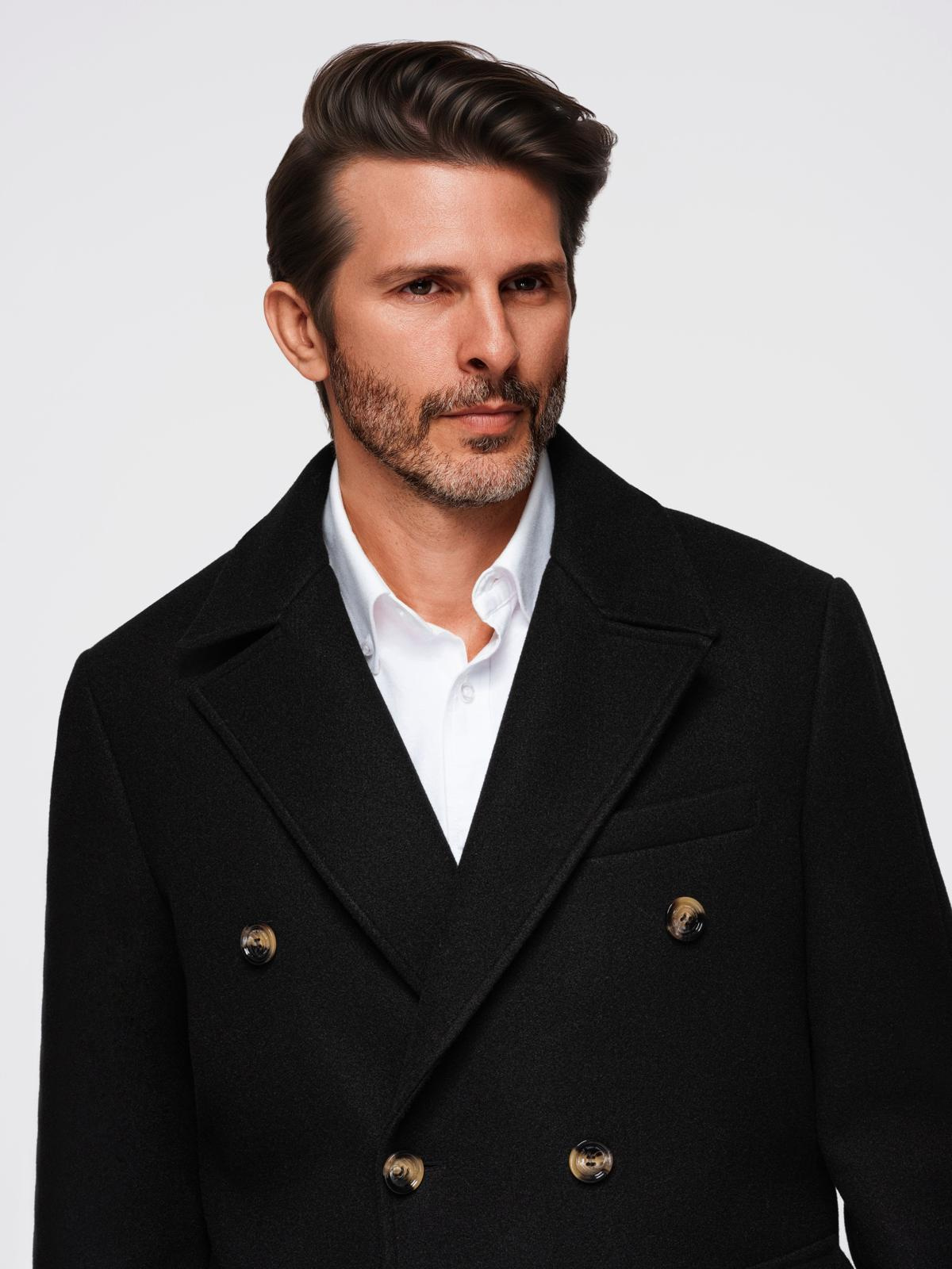 Ombre Men&#039;s double-breasted coat with decorative buttons - black
