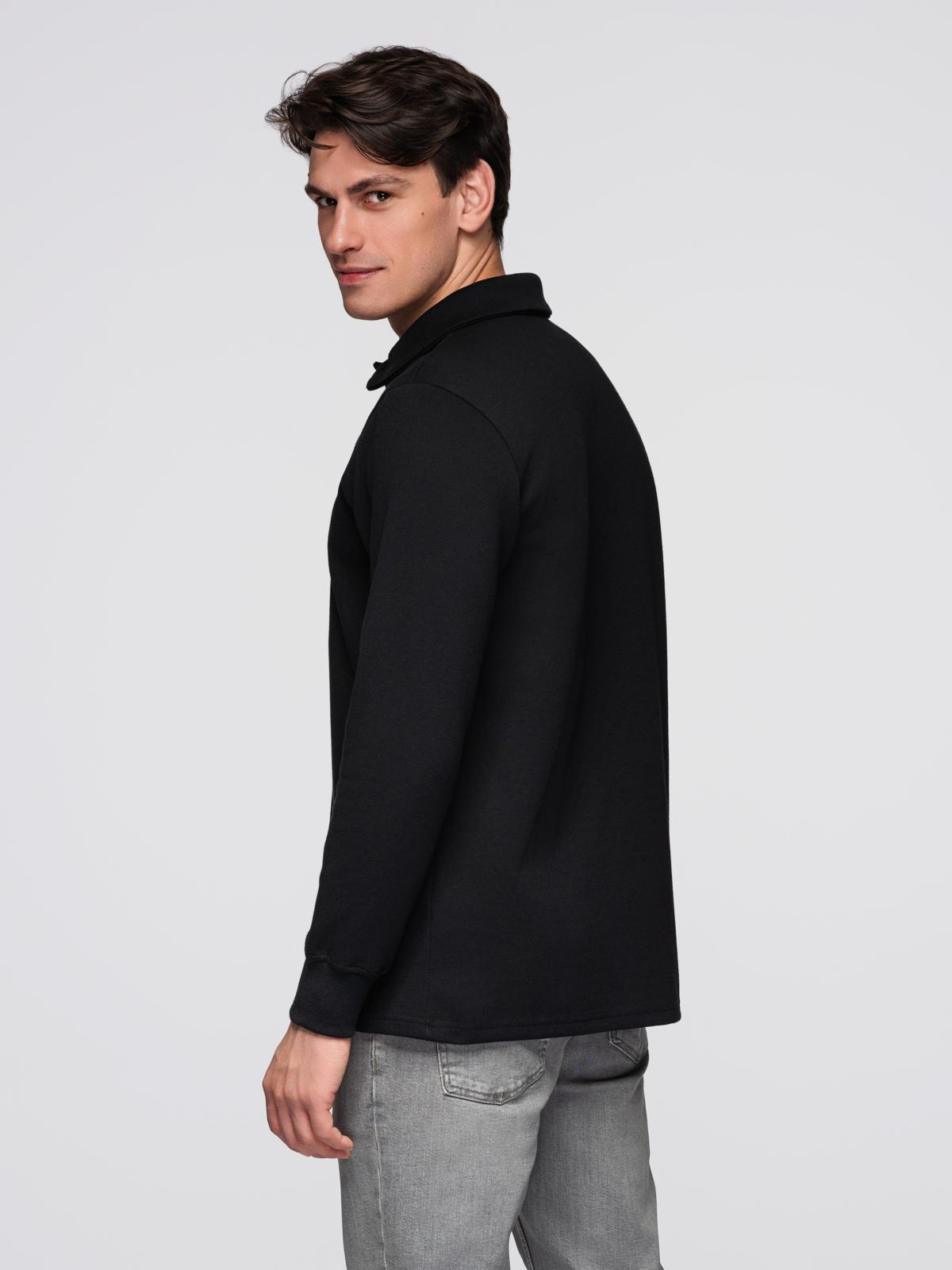 Ombre Men&#039;s structured knit polo collar sweatshirt - black