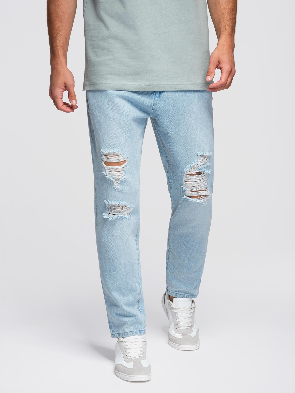 Ombre Mens CARROT FIT denim pants with rubbing - light blue