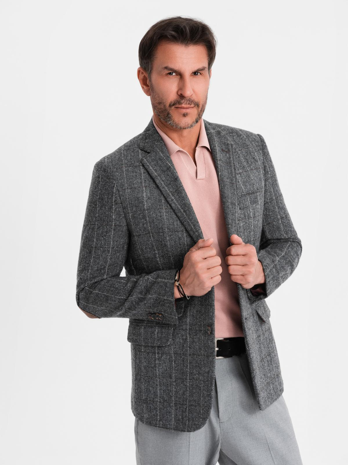 Ombre Elegant mens plaid blazer with wool blend - grey