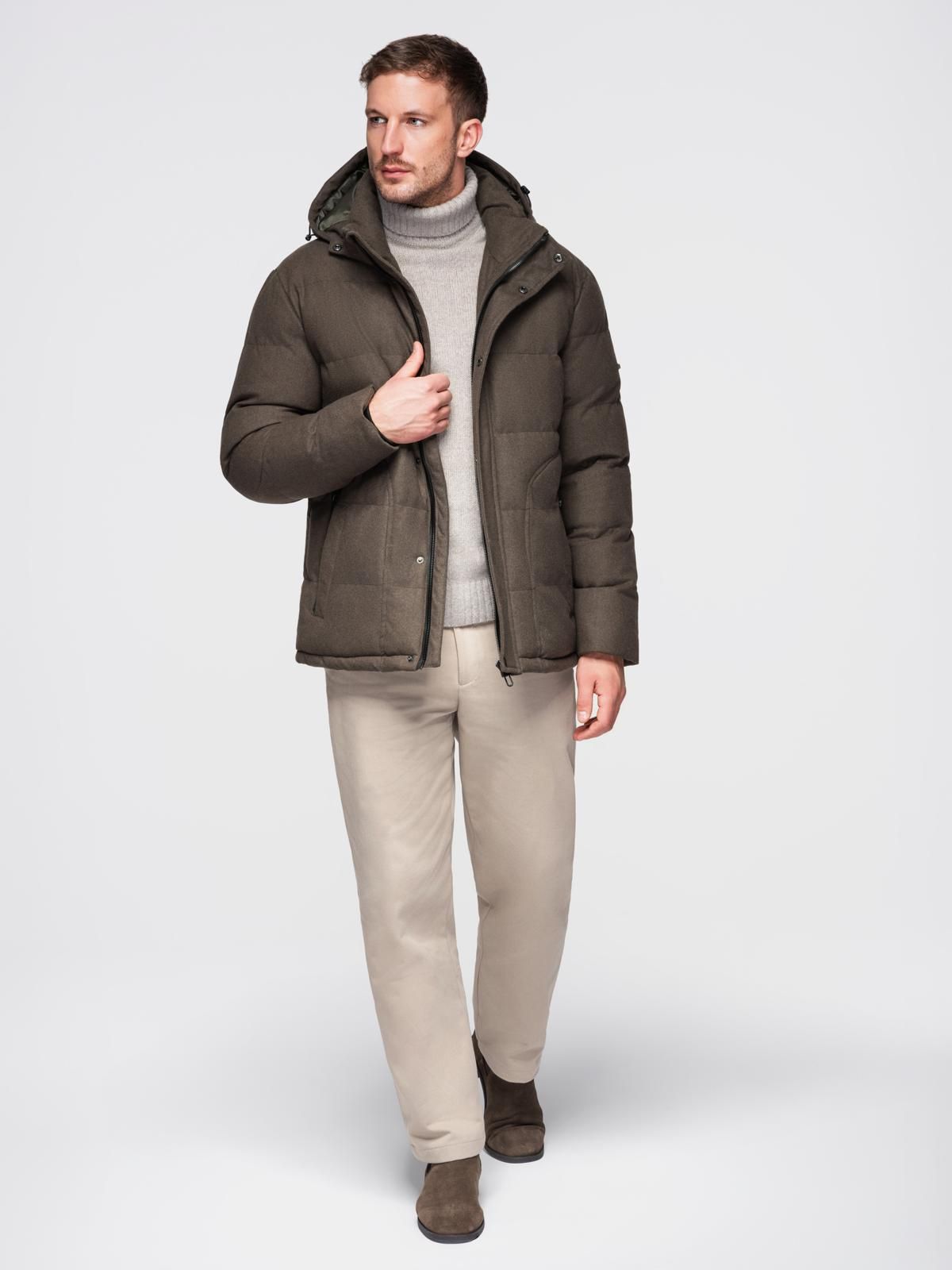 Ombre Men&#039;s lightweight jacket with hood and mesh lining - olive