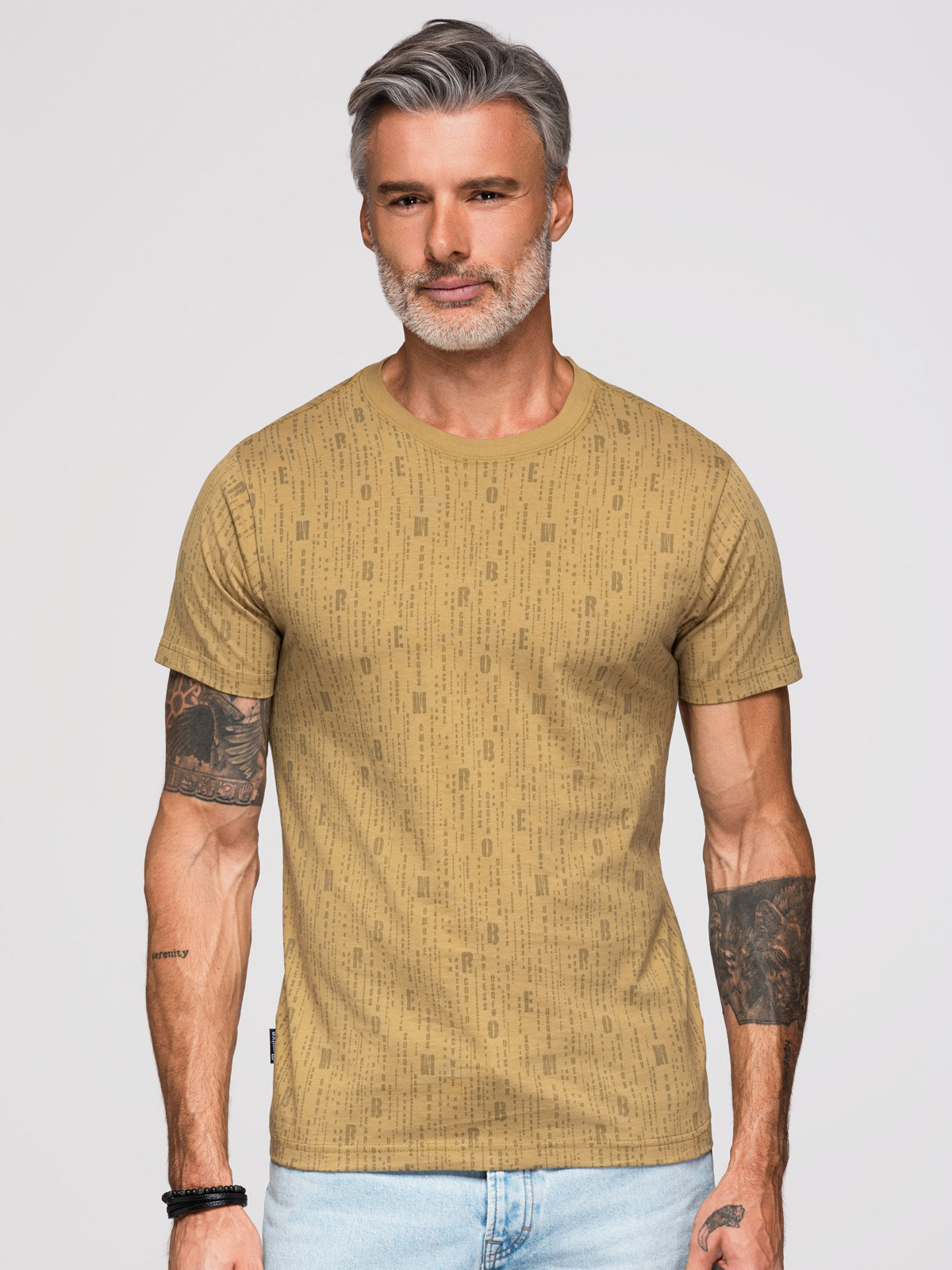 Ombre Printed cotton T-shirt with round neckline - dark olive