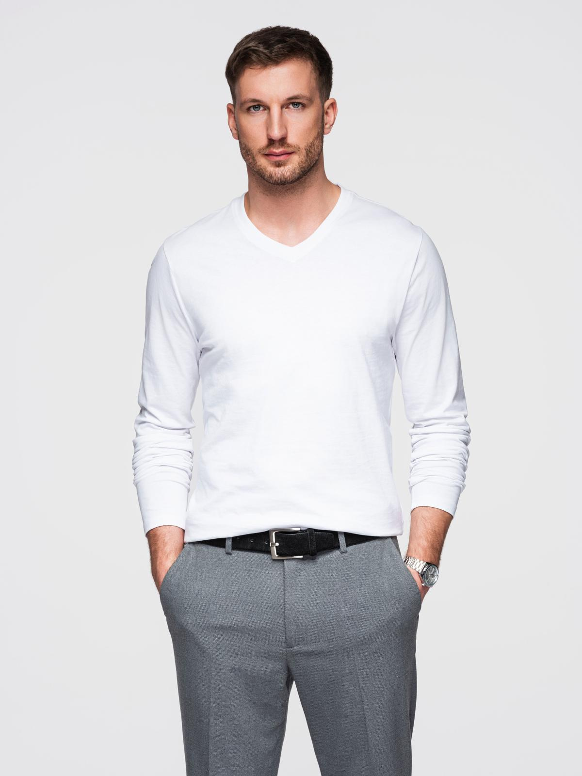 Ombre Men's unprinted longsleeve with a crew neckline - white