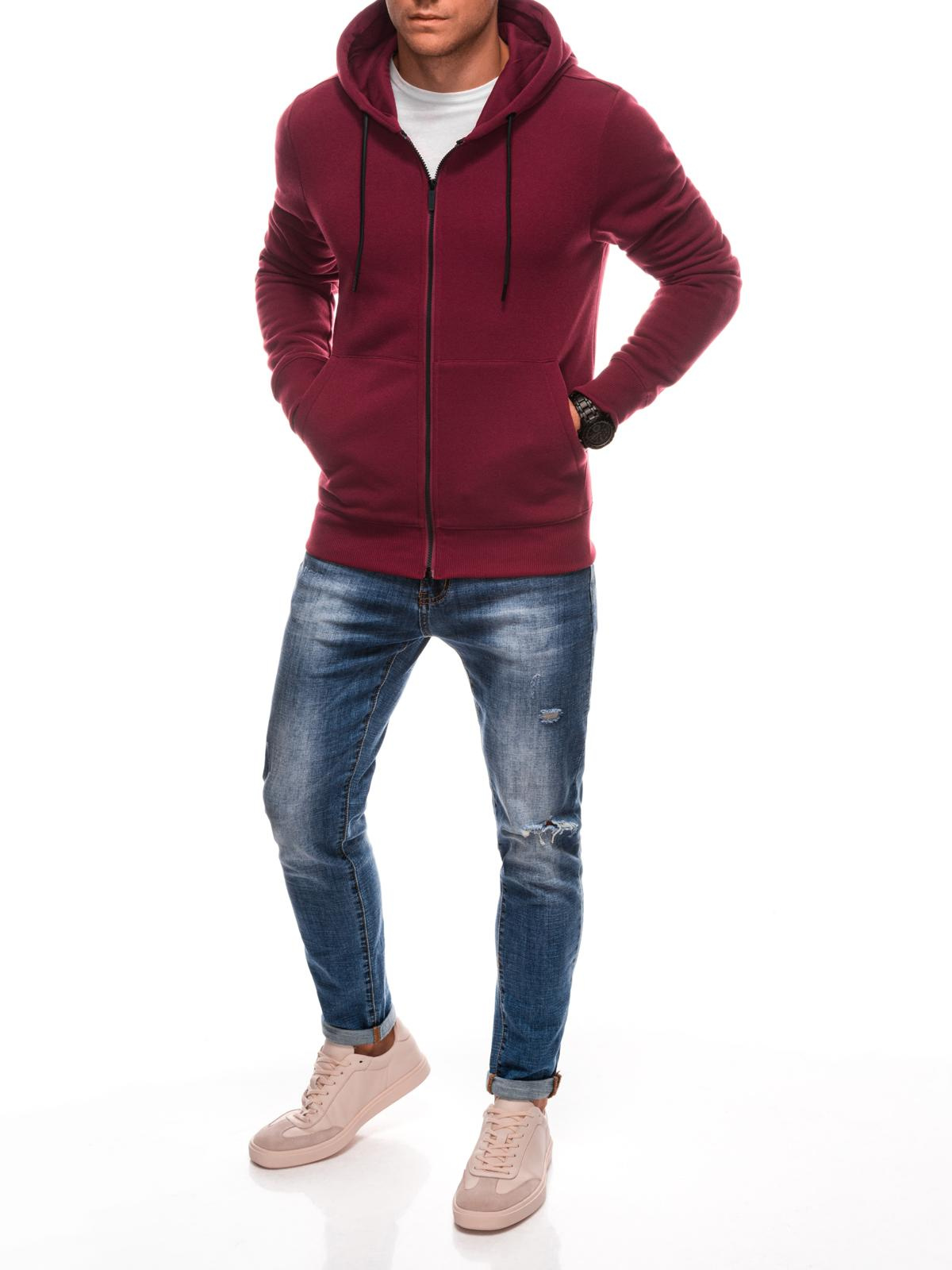 Edoti BASIC unbuttoned men&#039;s hooded sweatshirt - maroon