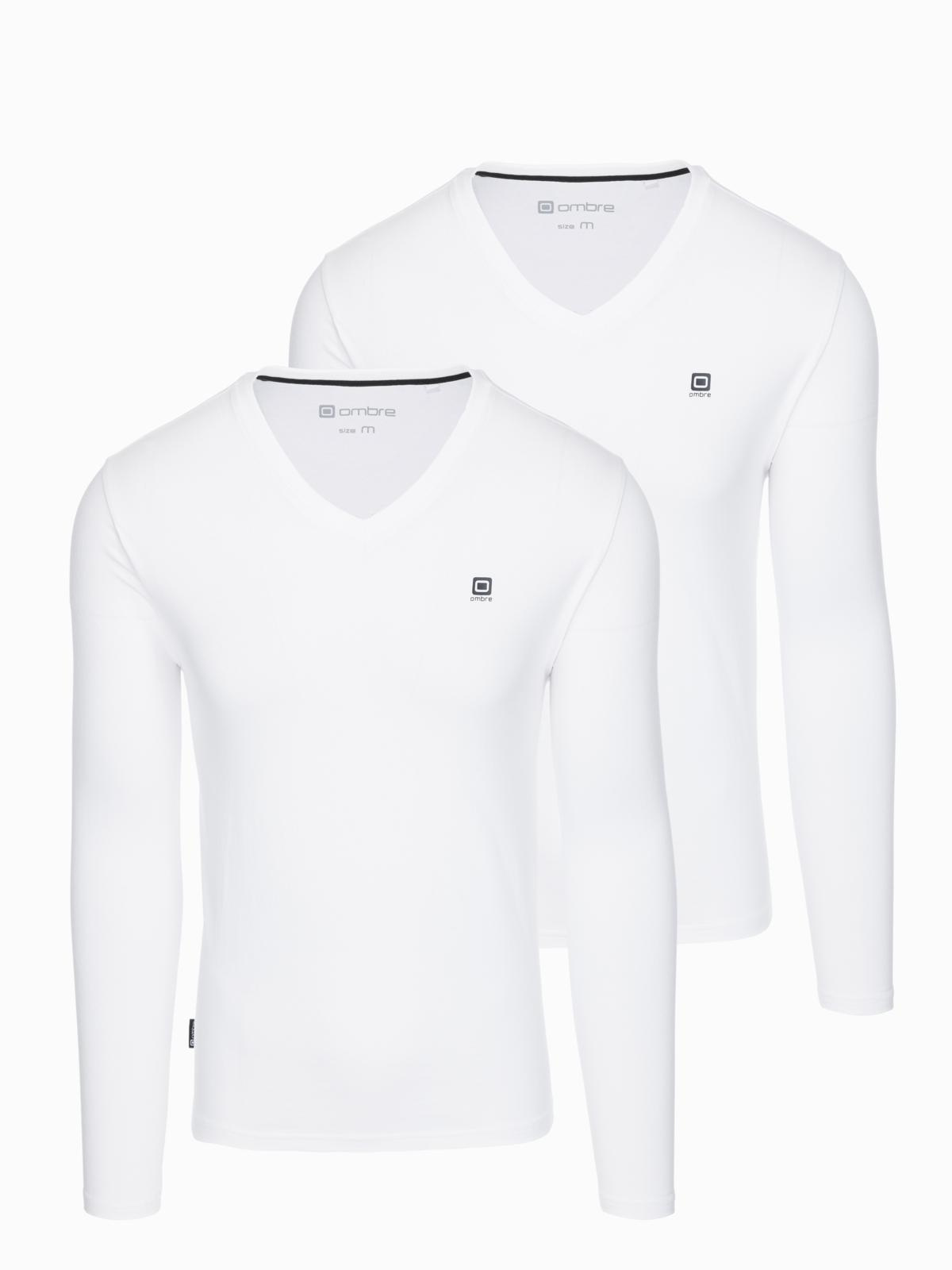 Ombre Set of mens SLIM FIT longsleeves with V-neck and logo 2-pack
