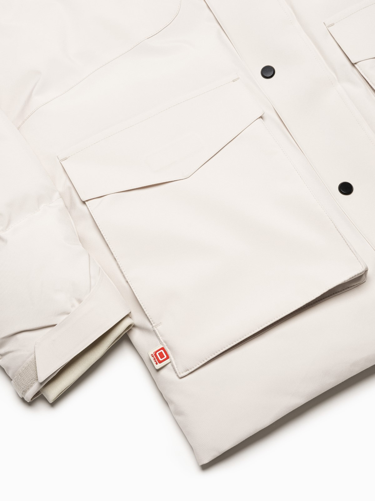 Ombre Men's winter jacket with detachable hood and cargo pockets - cream