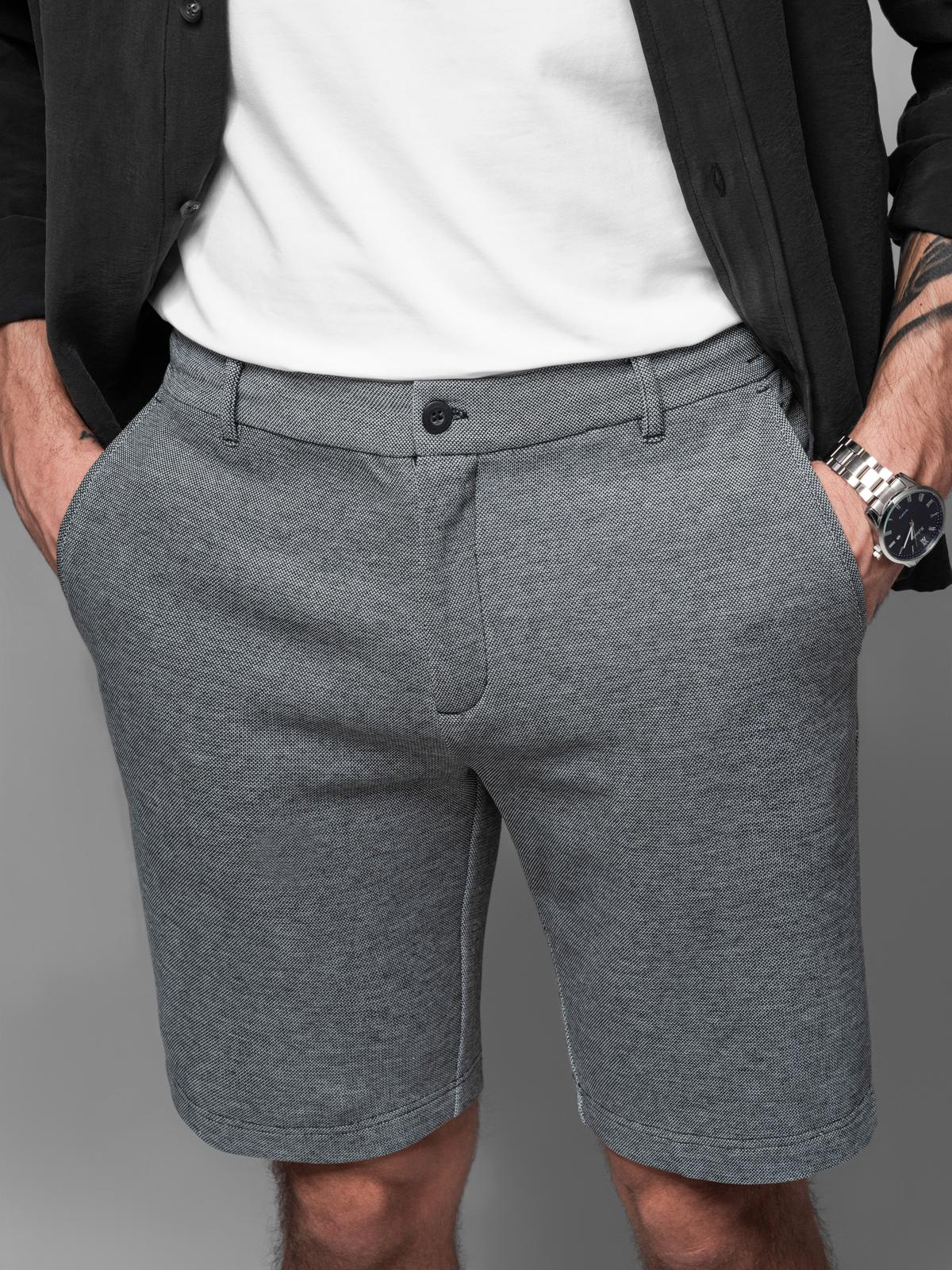 Ombre Men&#039;s SLIM FIT short shorts in structured melange knit - black