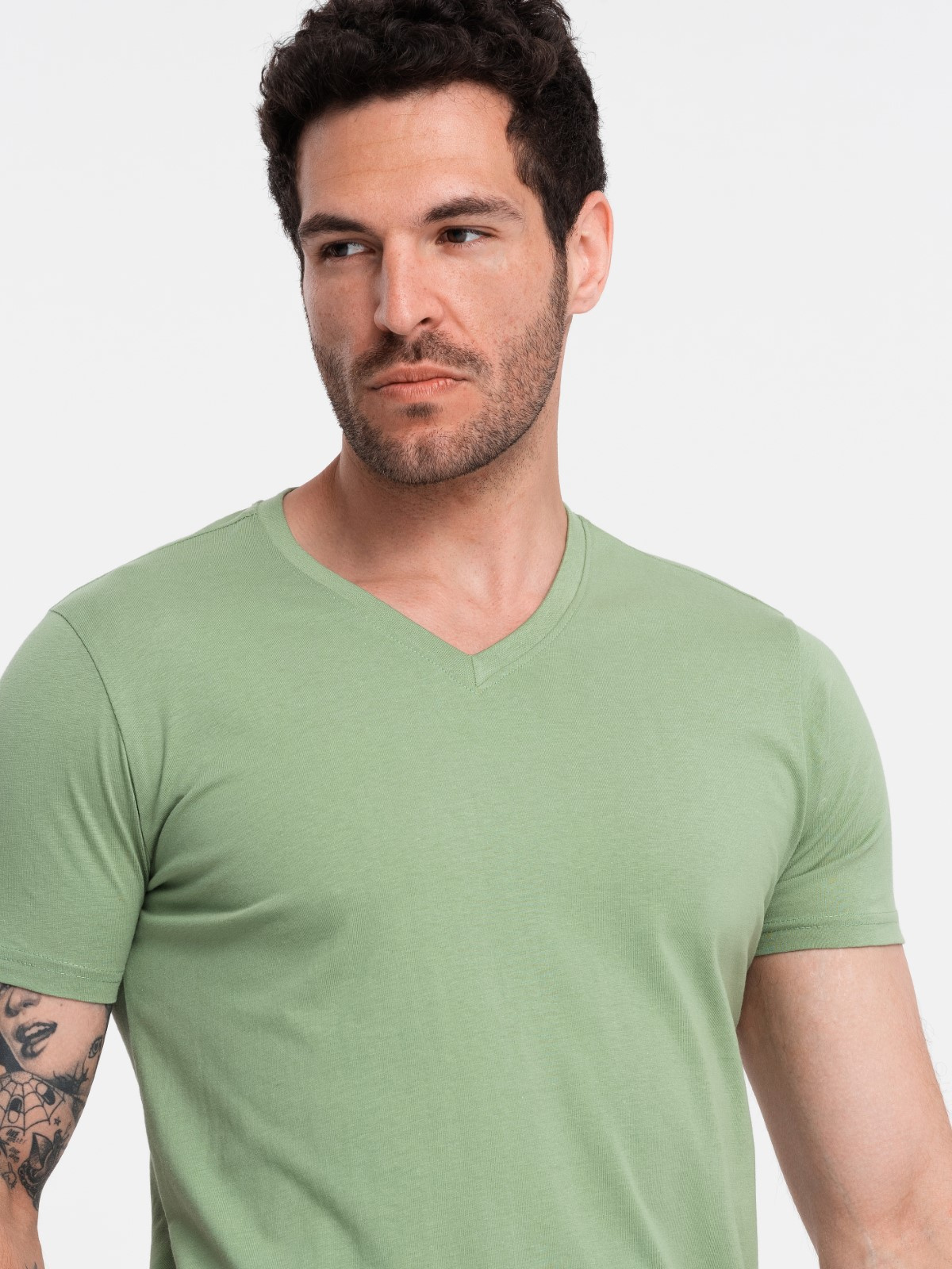 Ombre BASIC men's cotton classic tee with v-neck - green