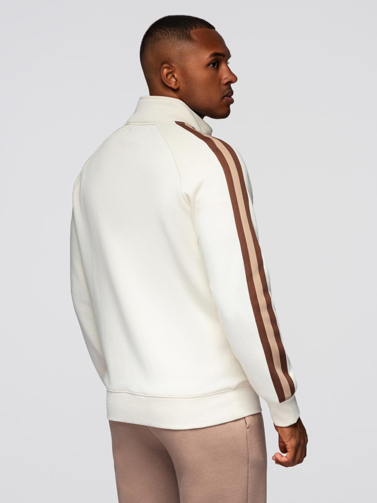 Ombre Men&#039;s sweatshirt with high collar and stripes - cream