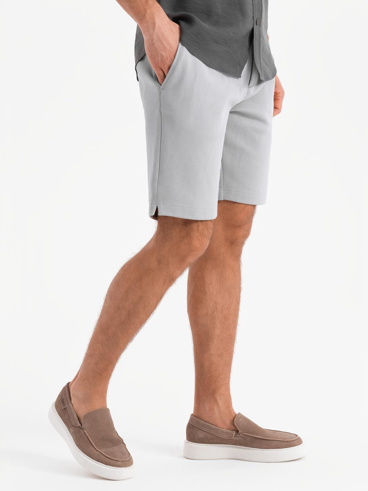 Ombre Men&#039;s SLIM FIT structured knit shorts - light grey