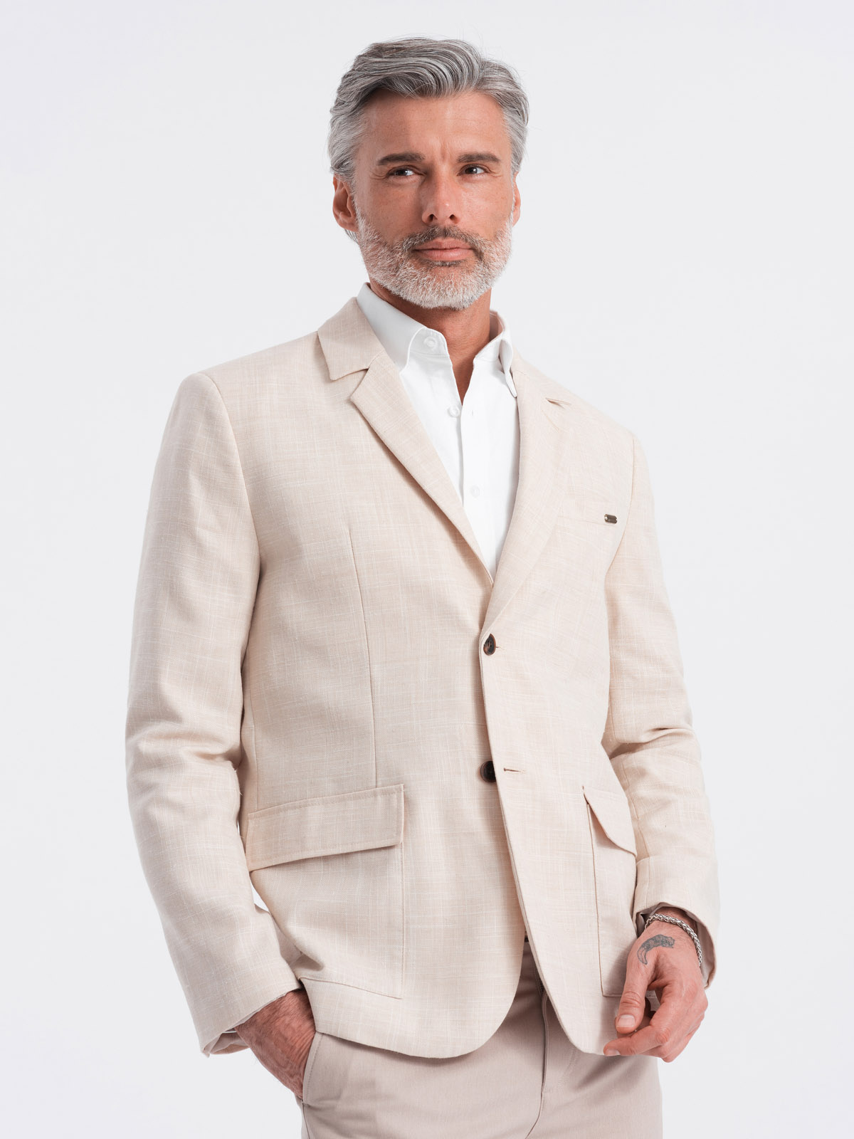 Ombre Men&#039;s REGULAR cut blazer with linen - cream