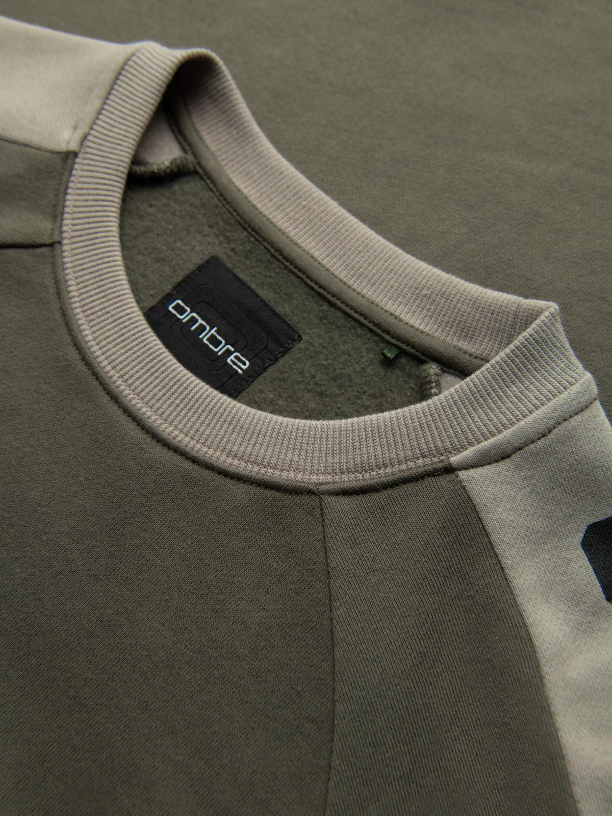 Ombre Men's sweatshirt with contrasting stripes and raglan sleeves - olive