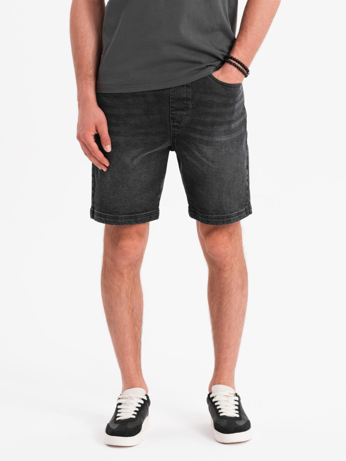 Ombre Men's shorts with elastic waistband and wash effect - black