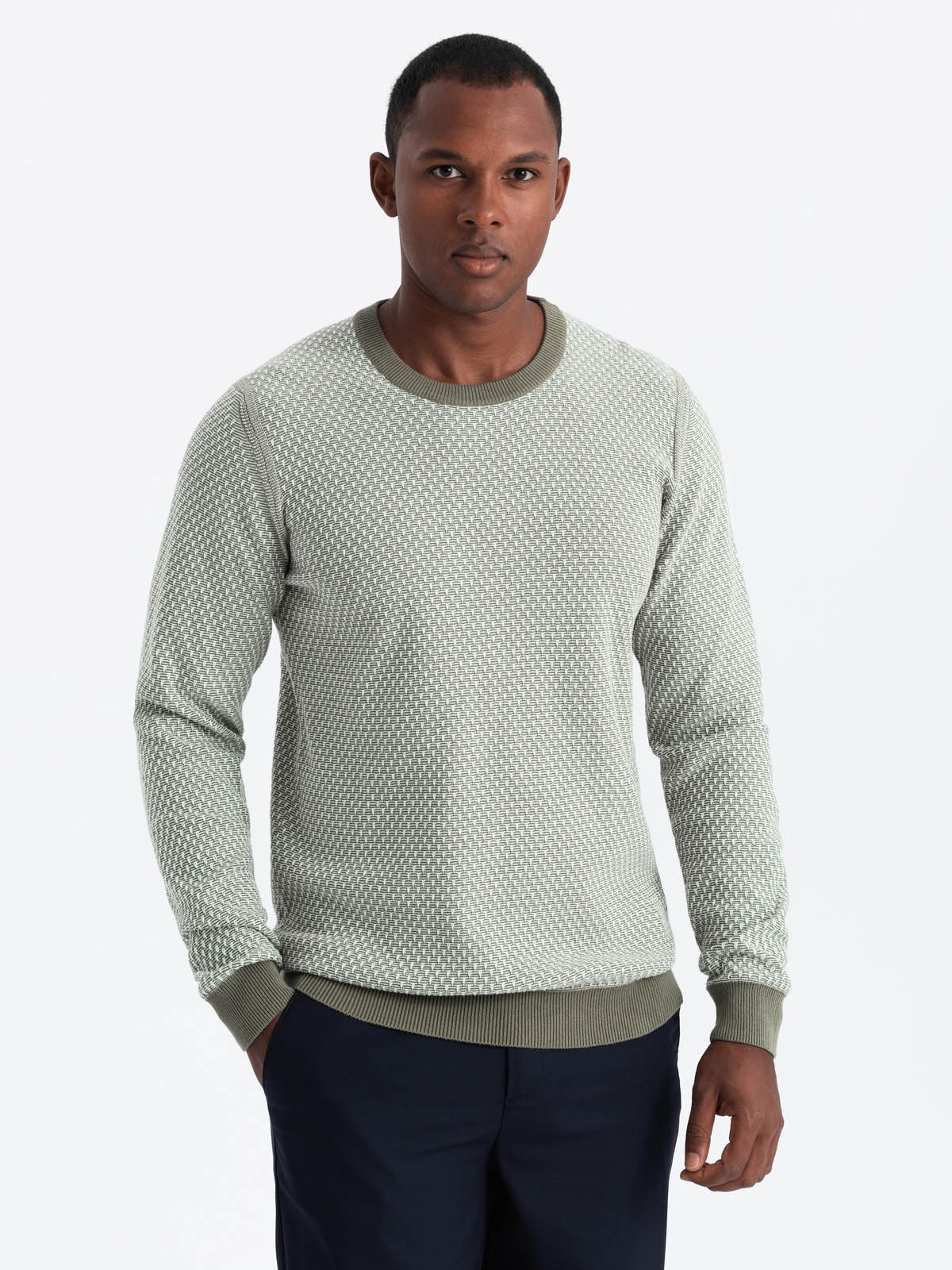 Ombre Knitted men&#039;s RELAXED FIT sweater with patterns - olive