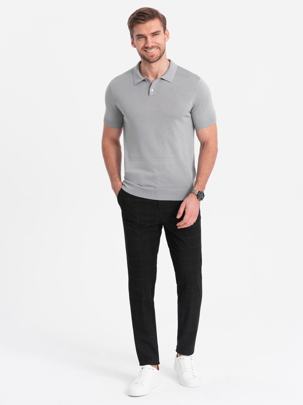 Ombre Men's pants with a classic cut in a delicate check - black