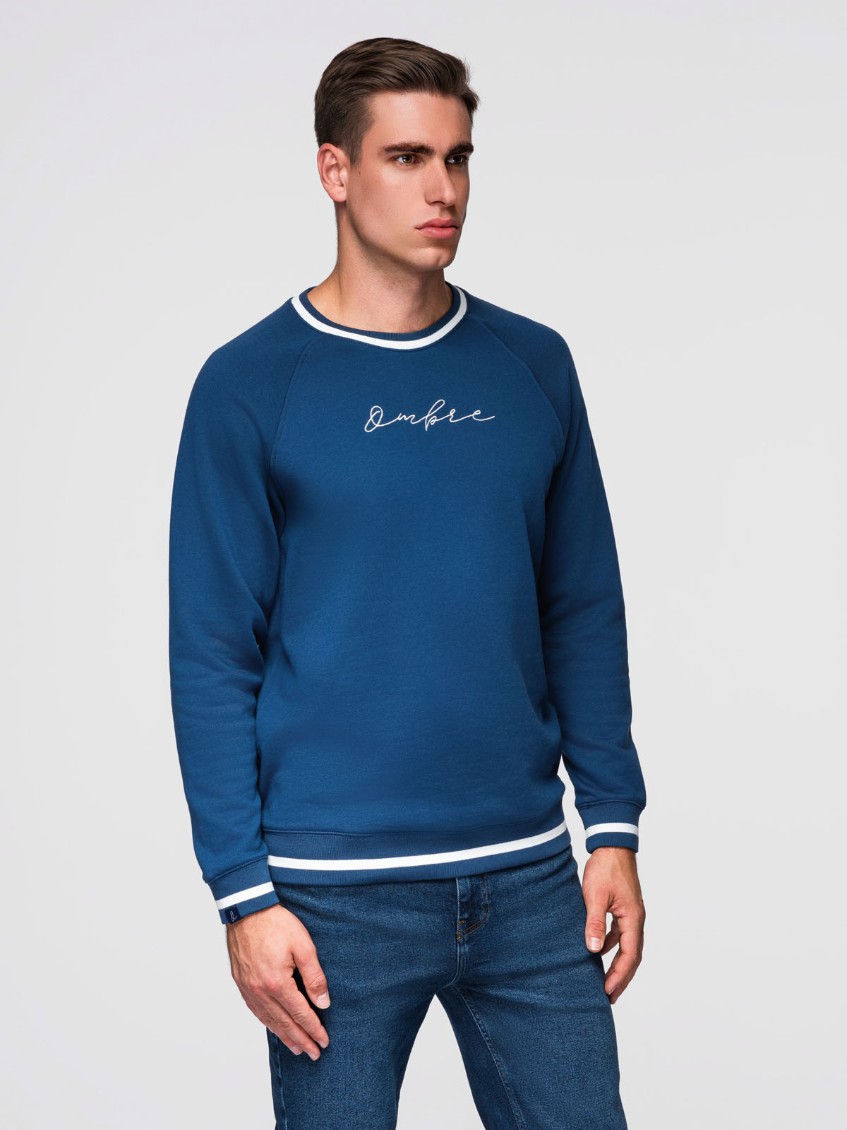 Ombre Men's raglan sleeve sweatshirt with contrasting details - dark blue