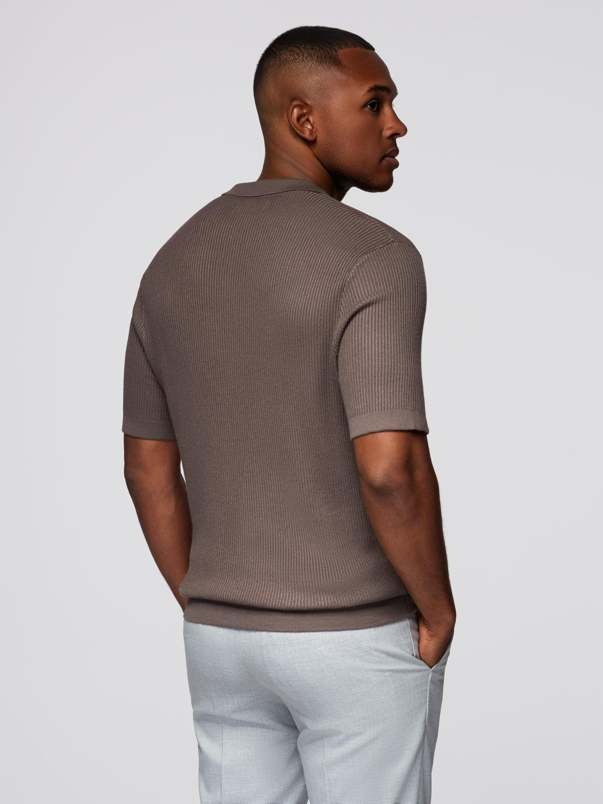 Ombre Men's buttonless polo shirt with open collar - ash