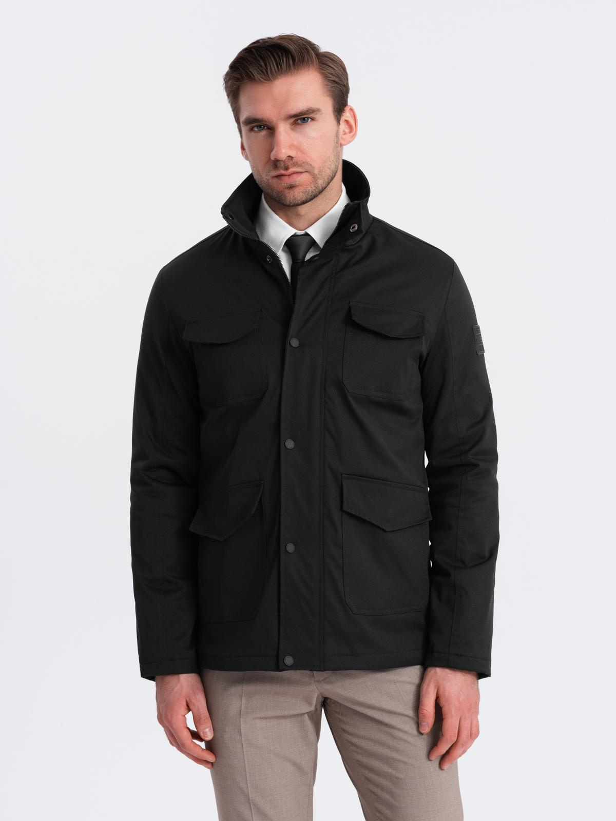 Ombre Men&#039;s lightweight jacket with high collar and pockets - black