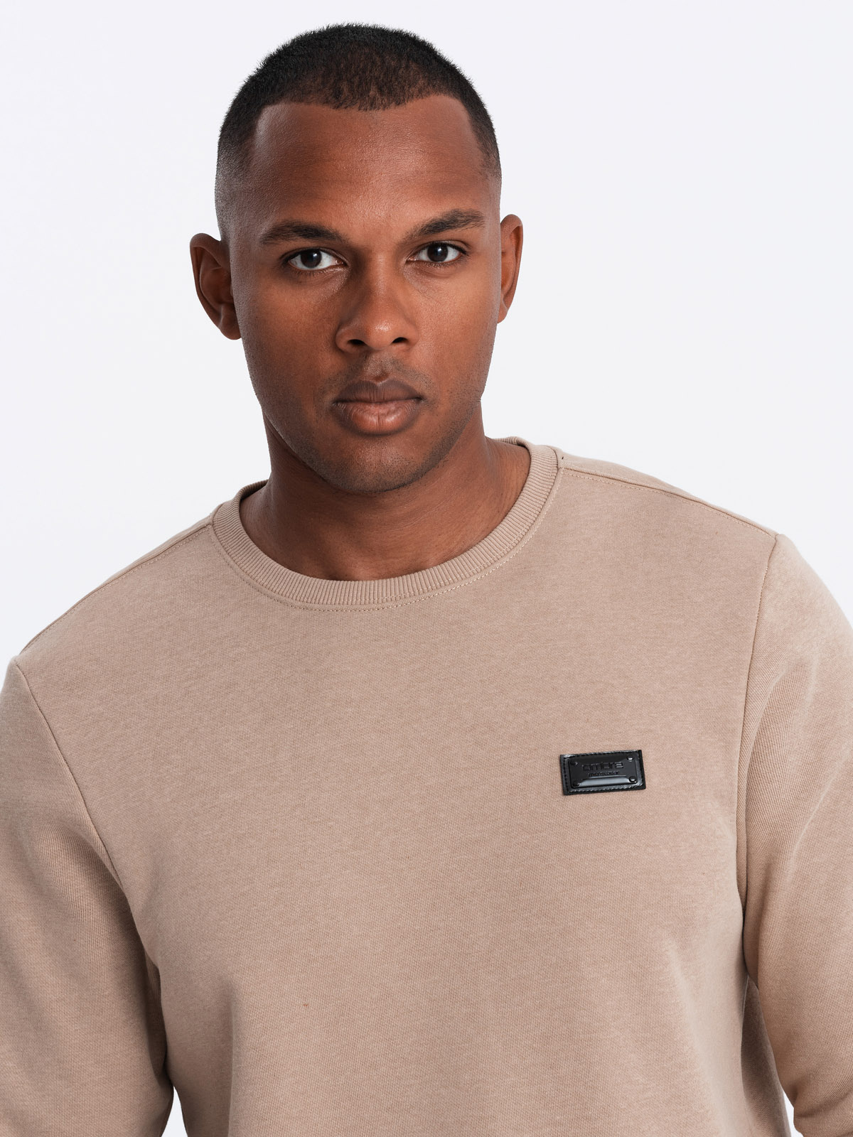 Ombre Men&#039;s non-stretch sweatshirt with metal pin - beige
