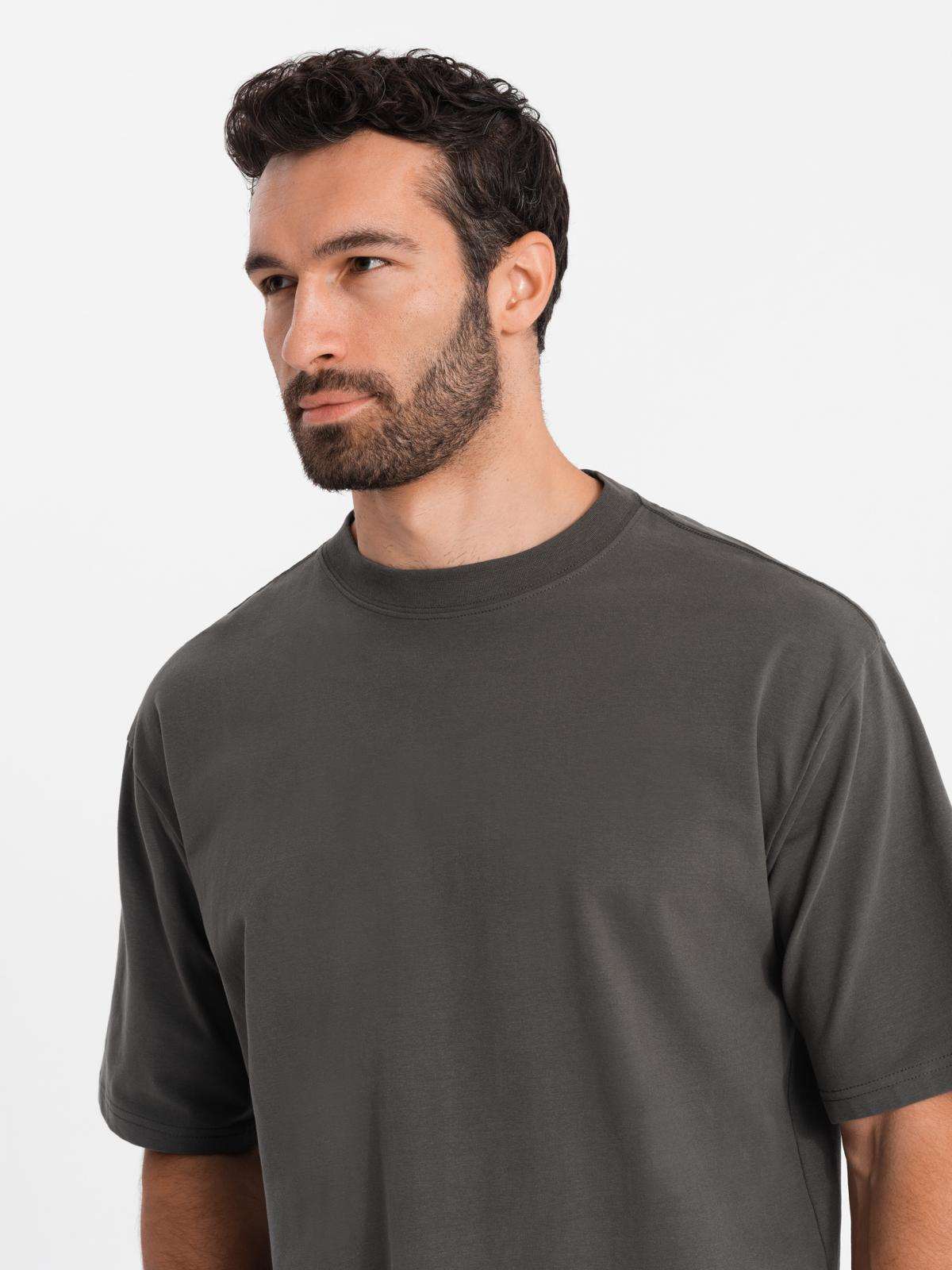 Ombre Men's LOOSE FIT cotton t-shirt with round neckline - gray-green