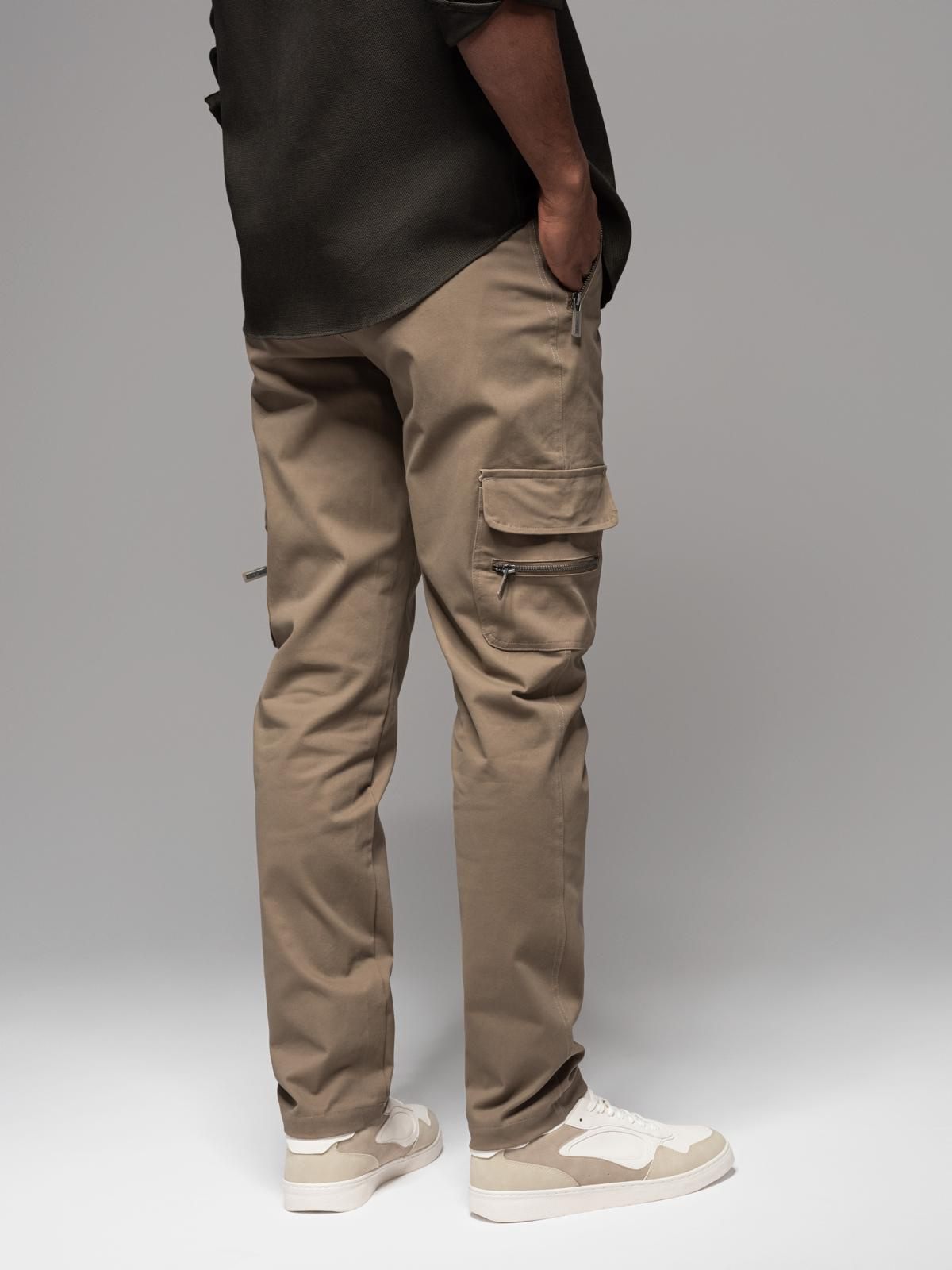 Ombre Men's cargo pants STRAIGHT LEG with zippered pockets - khaki