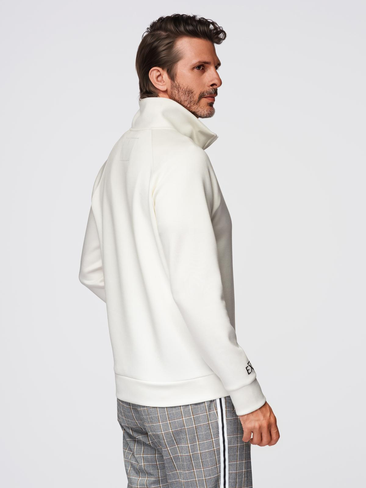 Ombre Men's sweatshirt with unbuttoned high collar and contrasting print - ecru