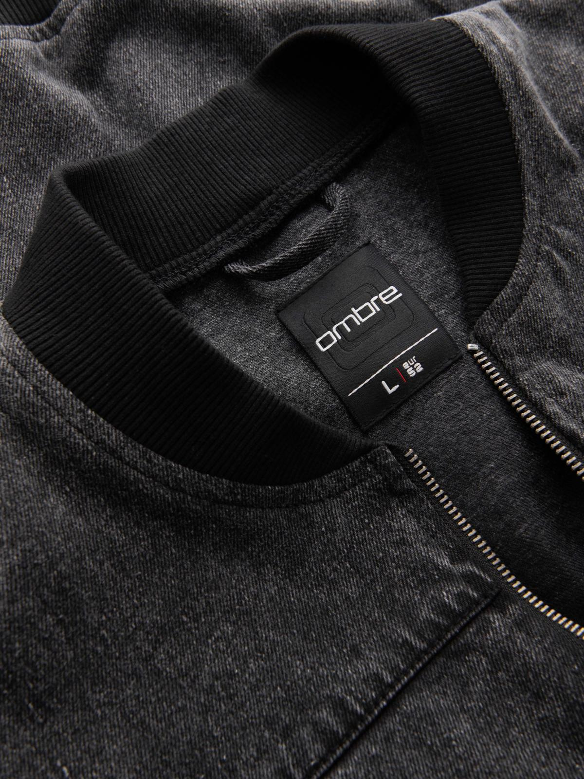 Ombre Men&#039;s denim bomber jacket with stone wash effect - black