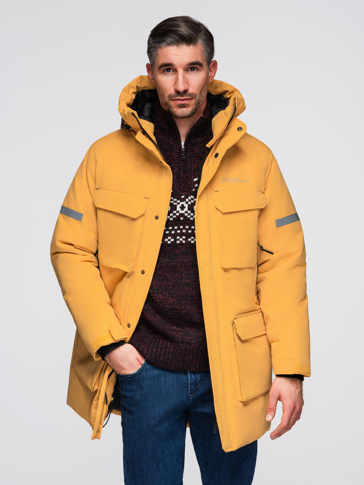 Ombre Men&#039;s long insulated jacket with reflective elements - yellow
