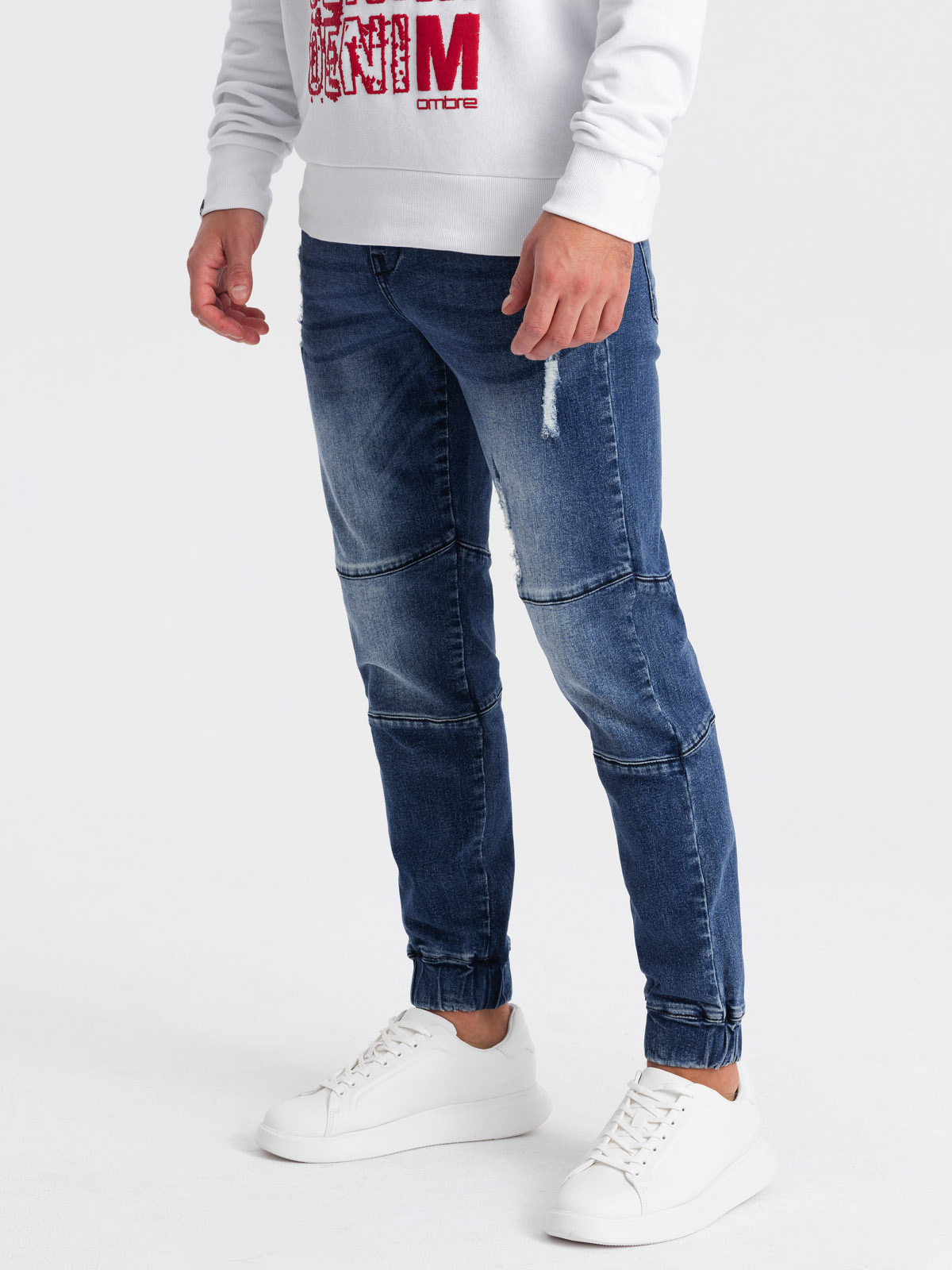 Ombre Men's marbled JOGGERS pants with rubbing - blue