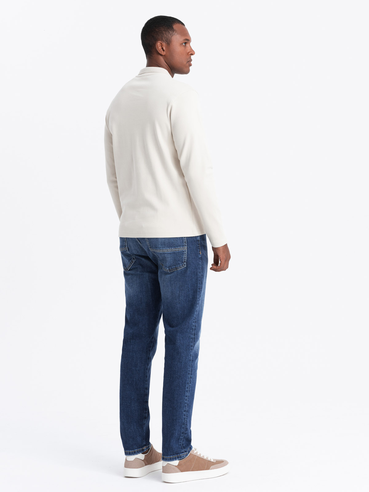 Ombre Men&#039;s polo longsleeve with zippered collar - cream