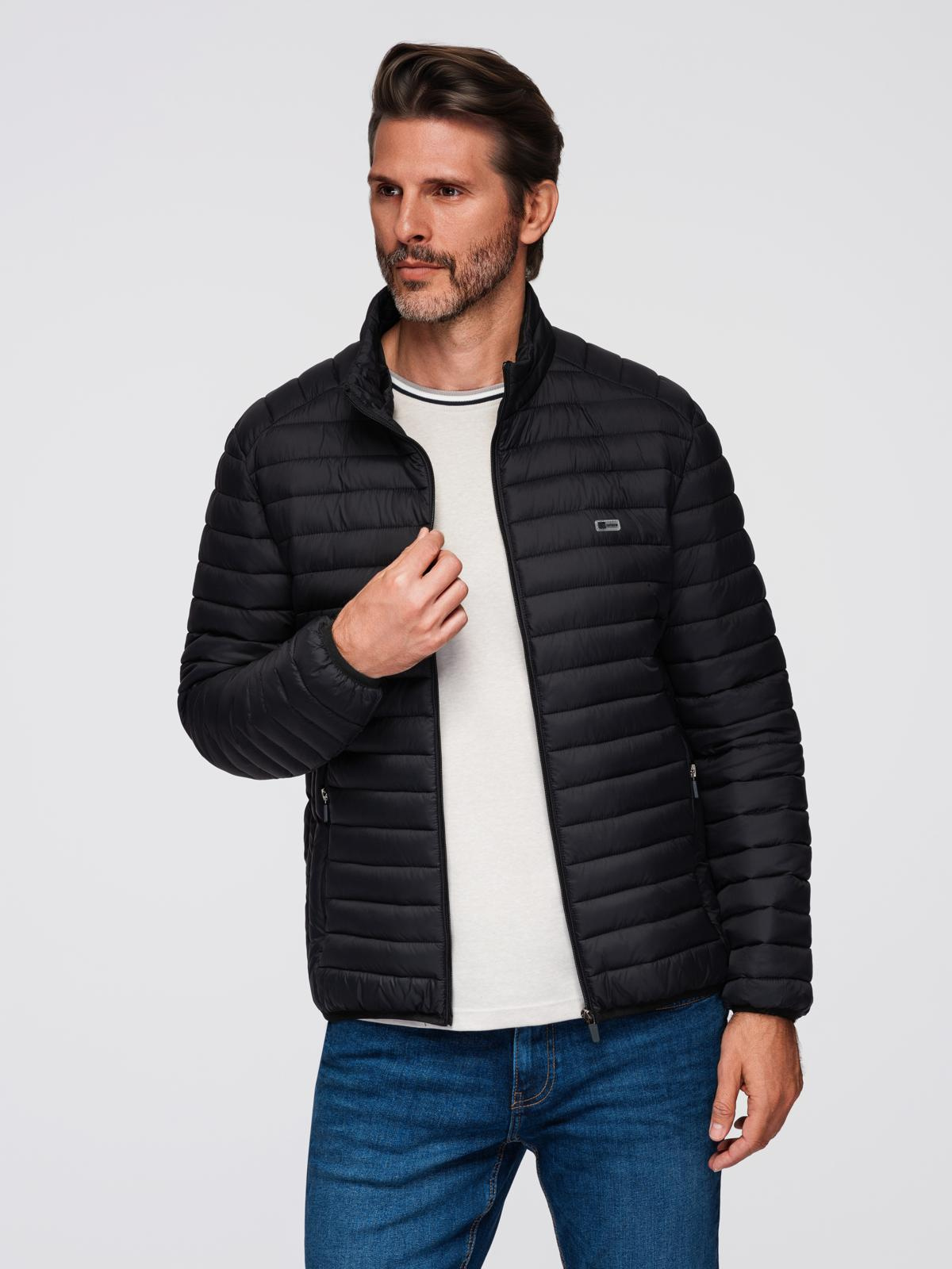 Ombre Classic men&#039;s quilted jacket with pouch option - black