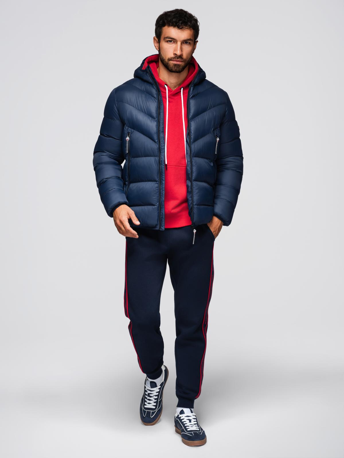 Ombre Modern men&#039;s quilted jacket of combined materials - navy blue