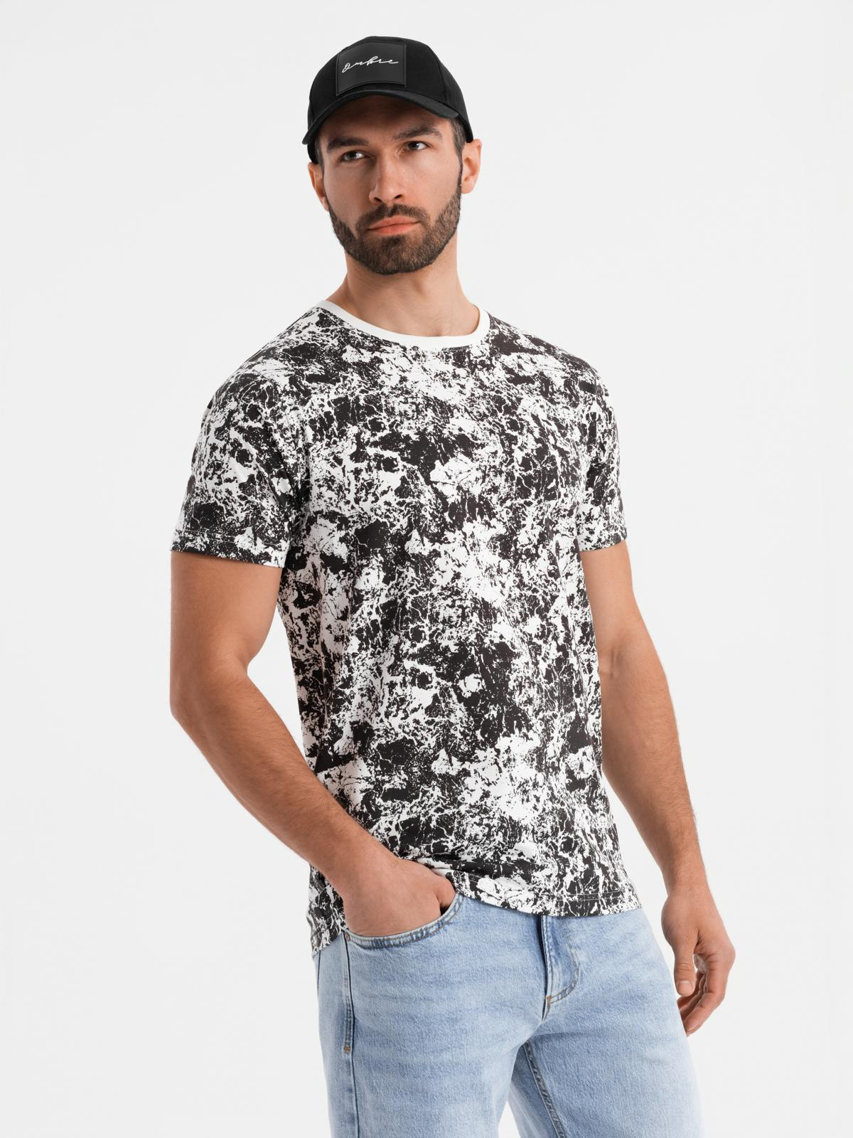 Ombre Men's patterned cotton short sleeve T-shirt - white and black