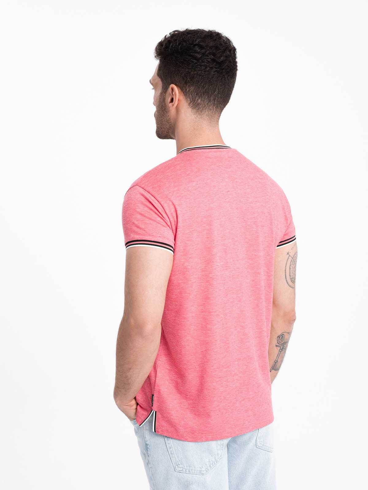 Ombre Men's henley t-shirt with decorative ribbing - red