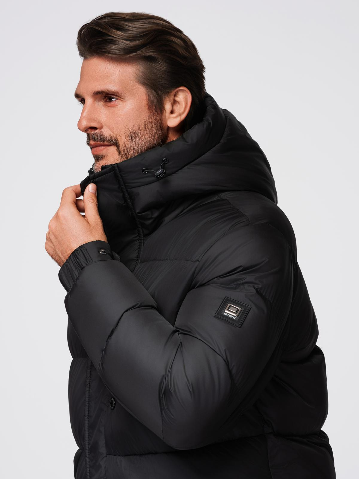 Ombre Men&#039;s quilted jacket with high zipped hood - black