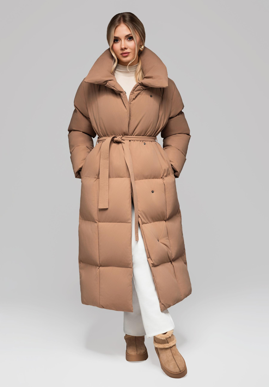 Edoti Women's quilted long jacket with belt OW-JALJ-0104 v3