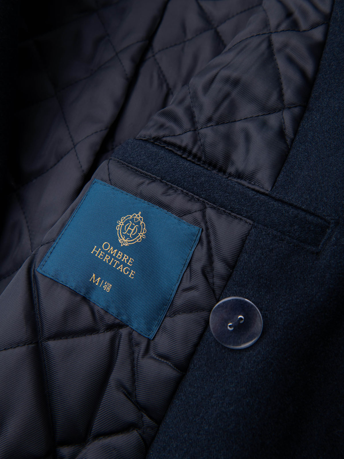 Ombre Men's double-breasted coat with wool and decorative appliqués -