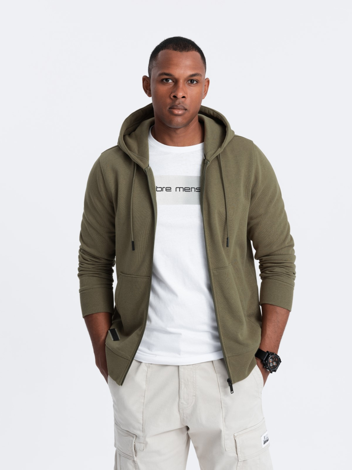 Ombre BASIC Men's Cotton Stretch Sweatshirt - Olive