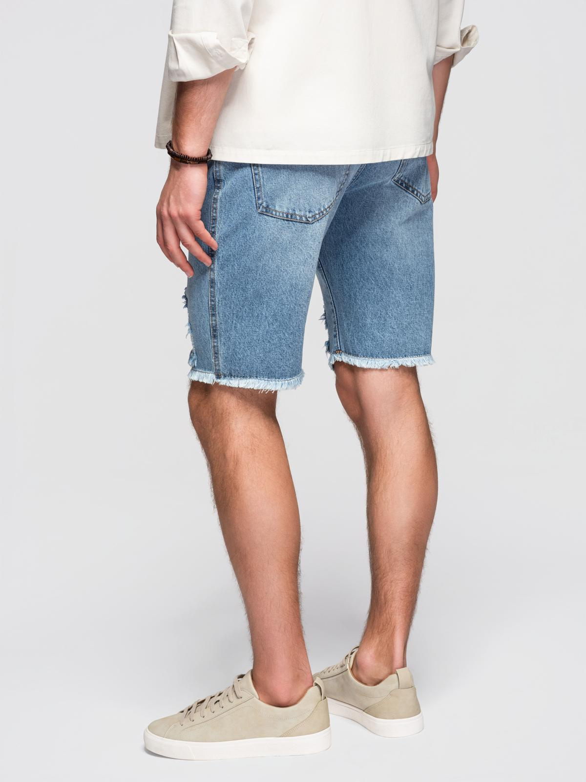 Ombre Men's short denim shorts with rips and holes - light blue