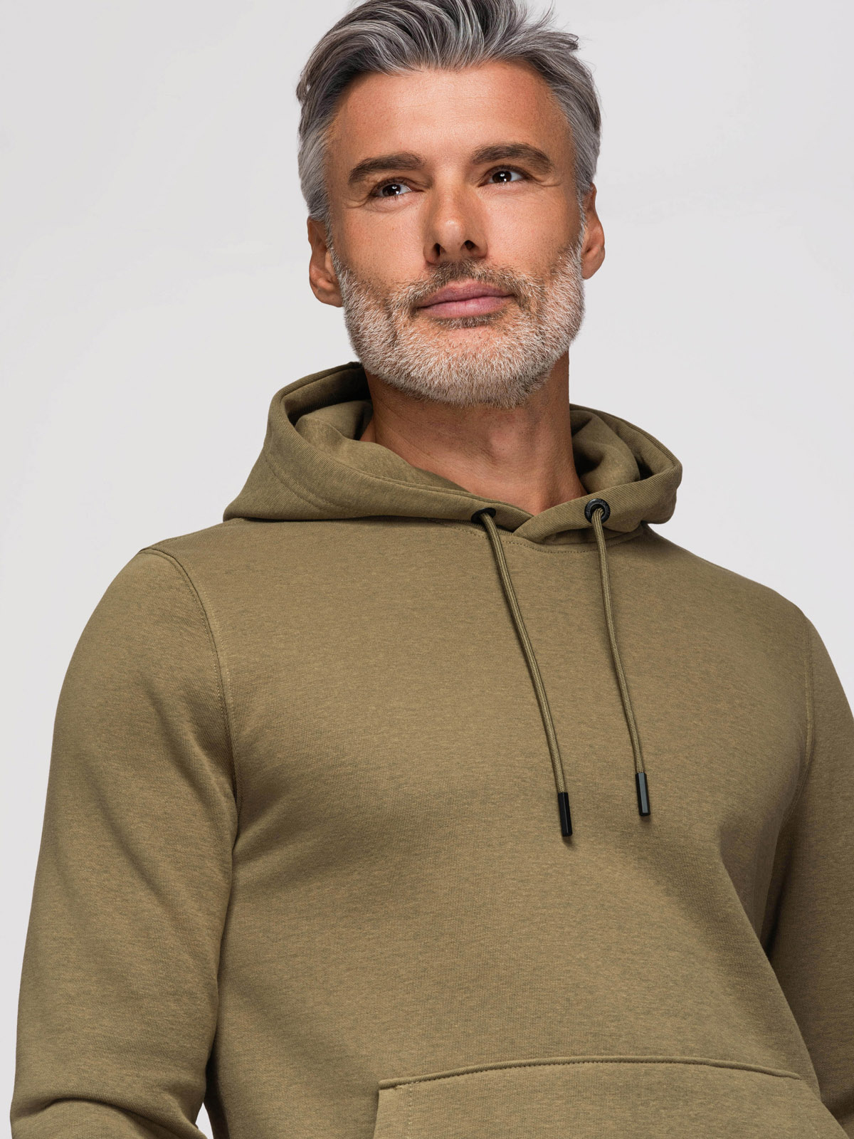 Ombre BASIC men's cotton kangaroo hooded sweatshirt - olive